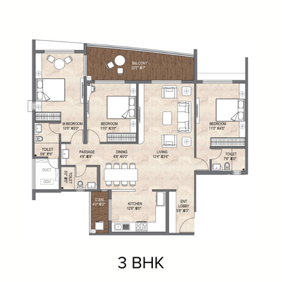 Atlantic Floor Plan - 3BHK