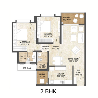 SoHo Floor Plan - 2BHK